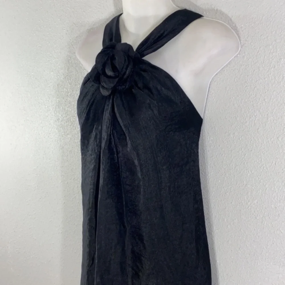 Cache black flower halter shift dress Medium M KK16